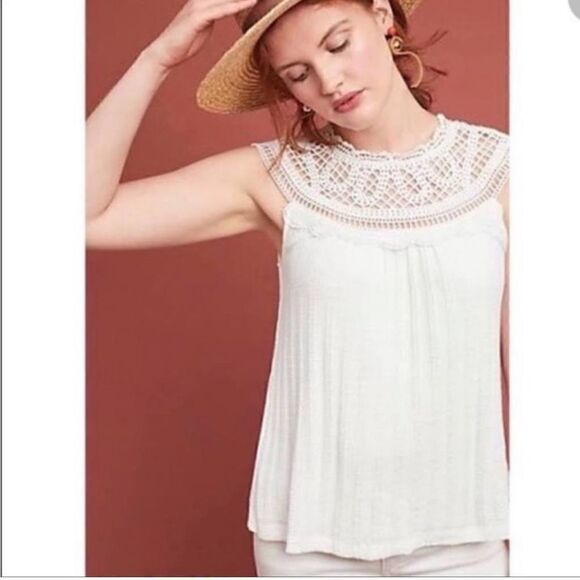 ANTHROPOLOGIE MEADOW RUE Womens Knit Sierra Crochet Tank Top Ivory - Picture 1 of 13
